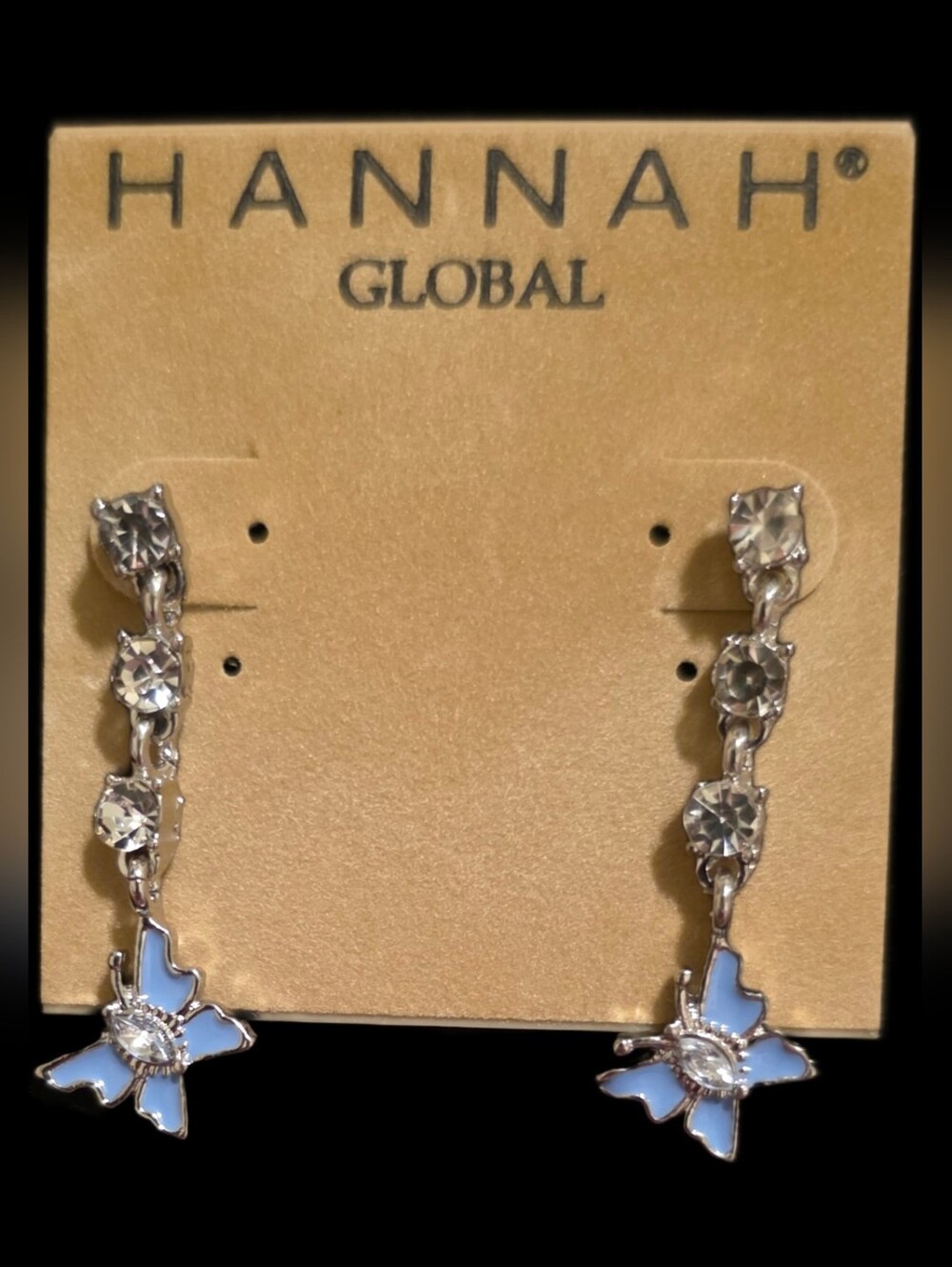 Silvertone Blue Butterfly Drop Earrings